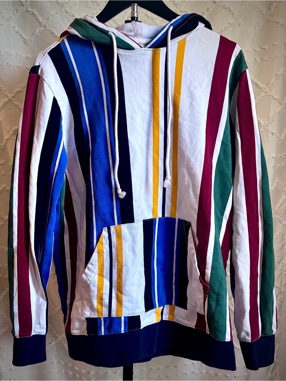 PacSun Men Striped Hoodie Small Multicolor Pullover Skater Y2K Streetwear Cotton